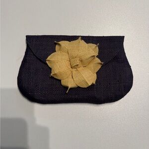 Black Clutch Wristlet with Yellow Floral Accent